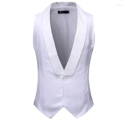 Men's Vests White Classic V Neck Formal Business Dress Suit Vest Men Slim Fit Sleeveless Waistcoat Groom Wedding Tuxedo Male XL