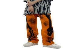 Streetwear Graffiti Jeans Men Hip Hop Skeleton Print Washed Straight Denim Pants Mens Oversize Harajuku Punk Wide Leg Trousers Men3797883