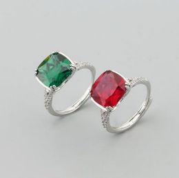 Simple And Atmospheric Full Diamond Green Pointed Diamond Ring, Diamond Red Diamond Female Claw Set With An Open Mouth Ring Designer Jewellery