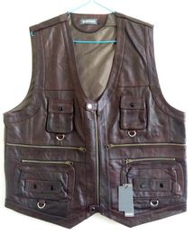 Whole Plus Size L6XL Mens Vest With Many Pockets Genuine Leather Pographer Vest Jacket Men Waistcoat Autumn Tops6330190