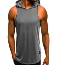 Men039s Fashion Hooded Tank Tops Hoodie Sleeveless Tops Male Bodybuilding Workout Tank Top Muscle Fitness Gym Clothing Summer8619613