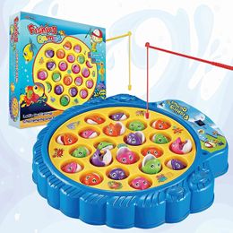 Kids Fishing Game Toy Set Electric Rotating Board Musical Fish Plate Set Magnetic Outdoor Sports Toys for Children Gifts 240510