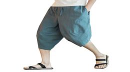 Haleychan in stile cinese Men039s Shorts estate sciolta imitazione casual cotone e pantaloni a corto di lino pantaloni da spiaggia estiva harem PA6607138