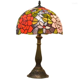 Table Lamps European Mediterranean Bedroom Wedding Bedside Vintage Glass Red Rose Dimmable Lamp