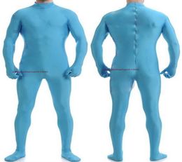 Lake Blue Lycra Spandex Men039s Catsuit Costume Back Zipper Sexy Men Body Suit Costumes Unisex Outfit No Head Halloween Party F6172816