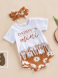Clothing Sets Daddy S Little Girls Born Baby Girl Summer Clothes Set Short Sleeve Romper Shorts 3Pcs Father Day Outfit (Flower