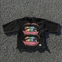 Streetwear T Shirt Y2K Harajuku Hip Hop Teeth Graphic Print Oversized TShirt Mens Womens Round Neck Cotton Short Sleeve Tops 240518