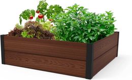 Planters Pots Keter 48 X 48 inch wooden garden bed with durable outdoor plants for vegetables flowers herbs and meatQ240517