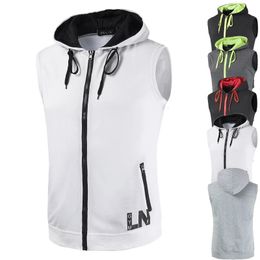 Summer Mens Tank Top Hooded Sportswear Top Gym Shirt Light Sleeveless Shirt Running Basketball Shirt 240510