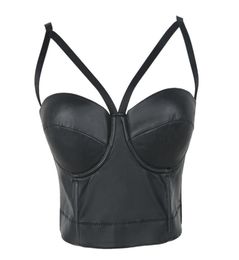 Women Night Club Caged Bralette Fashion PU Leather Bustier Bra Dance Party Cropped Top Camis TubeTop with Strap SXL7609421