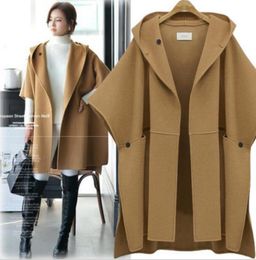 Fashion women winter hooded batwing sleeves woolen coat outerwear cloak ponchos cape coats temperament cloak shawl coat female9069215