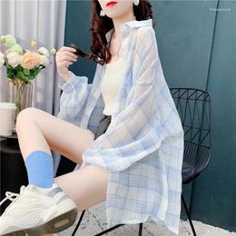 Women's Hoodies Ice Silk Chiffon Sun Protection Clothing For Women Summer Long-Sleeved Breathable Light Shirt Loose Slimming Plaid Jacket