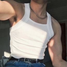 2023 Men Fashion Tank Tops Solid Color Oneck Sleeveless Skinny Gym Streetwear Casual Vests Party Luxury Clothing 240507