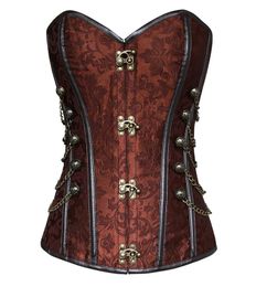 Women's Brocade Steampunk Gothic Punk Faux Leather Steel Boned Corset with Chain Plus Size Waist Training Corsets S-6XL8800840