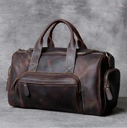 Duffel Bags 2024 Fashion Brand Designer Business Trip Travel Bag For Man Outdoor Genuine Leather Duffle Male Coffee Handbag Totes