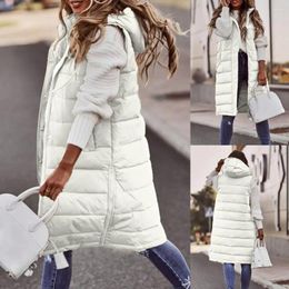 Women's Vests Vest Overcoat Thickened Long Type Hooded Warm Cotton Puffer Waistcoat 3D Cutting Versatile Sleeveless Jacket Streetwear