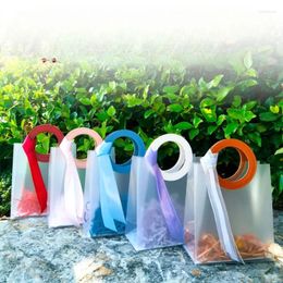 Gift Wrap 10pcs PVC Candy Bags With Ribbon Lafite Grass Transparent Frosted Plastic Handheld Packaging Bag Birthday Wedding Gifts Handbag