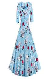 Womens 1950s Plus size S4XL Vintage Short Sleeve Dress Rose Foral Print Elegant Evening Party Swing Dress DK3033MX8325277
