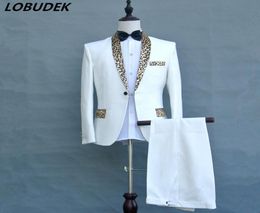 jacketpantstie Black White Leopard Collar male suit Host Prom Formal stage costumes Men039s singer Chorus performance cloth3506154