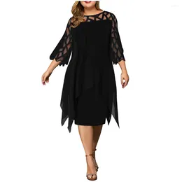 Plus Size Dresses Women Mesh Chiffon Hollow Out Double Dress Skirt Fashion Simple Women'S Autumn/Winter 2024