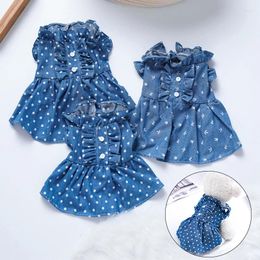 Dog Apparel Summer Denim Dress Harness Cute Bow Puppy Shirt Cat Jeans Vest Pet Clothes Outdoor Walking Chest Strap With D-Ring