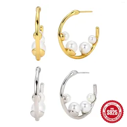 Hoop Earrings 925 Sterling Silver Pearl Geometry Wedding Banquet Exaggerated Luxury Jewelry Women's Charm Statement