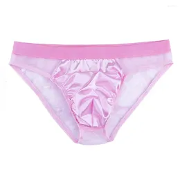 Underpants Sissy Panties Men 2024 Mesh Satin Pink Briefs Sexy Perspective Low Waist Breathable Bikini Convex Pouch