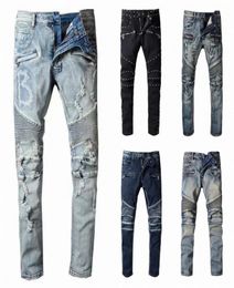 Jeans Mens Jean Letter Distressed Skinny Ripped Biker Slim Fit Motorcycle Bikers Denim for Man Fashion Mans Black Pants Pour2627521