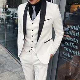 Men's Suits 2024 White Latest Design Elegant Men Smart Casual Slim Fit Blazers Hombre High Quality Custom 3 Piece Set Costume Homme