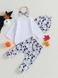 Clothing Sets Spooky Cute 4-Piece Halloween Baby Outfit With Ghost Romper Long Sleeve Top Pants Headband And Hat For Boys Girls