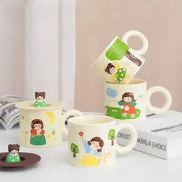 Mugs Mug Ins Cute Household Water Cup With Cover Cartoon Couple Ceramic Creative Girls Office Breakfast