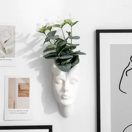 Vases Nordic Abstract Human Face Wall Vase Horror Hanging Flowerpot Portrait Planter Home Decor Easy To Use