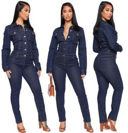 Women039s Jumpsuits Rompers Plus Sizes Winter Jeans Jumpsuit Sexy Women Long Sleeve Bodycon Casual Denim Overalls8984310