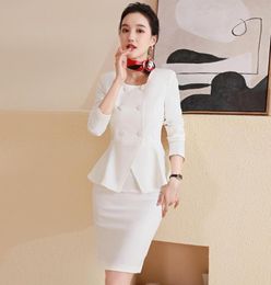 Two Piece Dress Fashion White Blazer Women Business Suits Ladies Skirt And Jacket Sets Work Wear Office Uniform Styles4064668