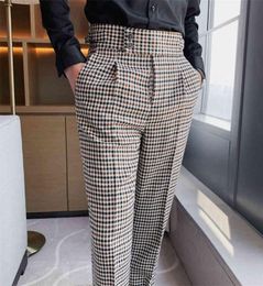 British Casual Dress Pant Thousand Bird Grid High Waist Straight Fashion Trousers Formal Track Pants Mens Clothing5226359