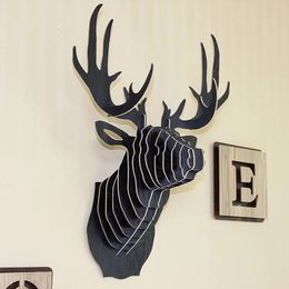 3D Wooden Animal Deer Head Art Model Home Office Wall Hanging Decoration Storage Holders Racks Gift Craft Home Decor 240517