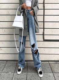 Women039s Jumpsuits Rompers ins autumn and winter wear street beat hole loose High Waist Wide Leg Jeans1582146