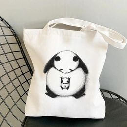 Shopping Bags Fashion Cute Panda Print Portable Canvas Bag Ladies Children Handbag Travel Picnic Food Storage Bag.