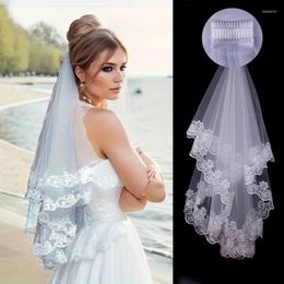 Bridal Veils Elegant Two-Layer Wedding Veil With Comb Accessories Ribbon Edge White Head