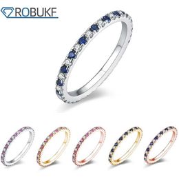 Band Rings 1.5mm all silica ring for womens pink blue sapphire mixed with white diamond stackable WedBand 925 SterlSilver jewelry J240516