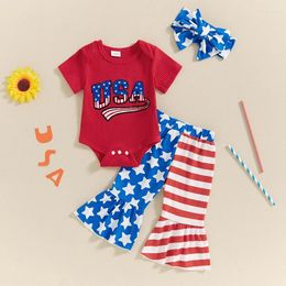 Clothing Sets CitgeeSummer Independence Day Infant Baby Girls Short Sleeve Letter Print Romper Stars Stripe Pants Headband Set