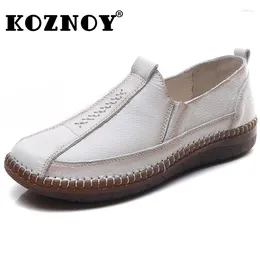 Casual Shoes Koznoy 3cm Sewing Genuine Leather Oxfords Soft Soled Women Loafer Vintage Flats Ethnic Summer Autumn Comfy Spring