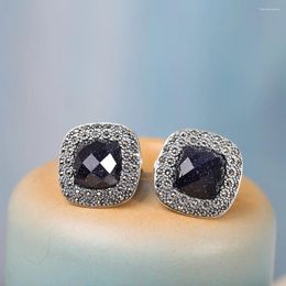 Stud Earrings Brand S925 Silver Inlaid Blue Sandstone Square Fashion Retro Women's Party Jewelry Simple