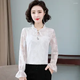 Women's Blouses Long Sleeved Spring And Autumn Loose Lace Chiffon Top Fashion Slim Fitting Temperament Versatile Professional Shirt
