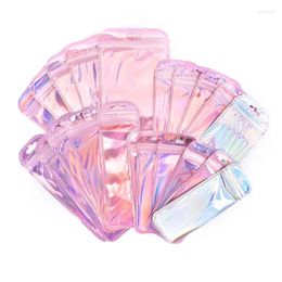 Gift Wrap 50pcs/Packs Earrings And Hair Accessories Bag Self Sealing Sparkling Pink Laser Transparent