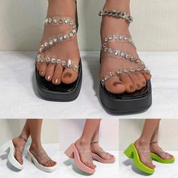 Slippers Women's Beach Slope Heel Rhinestone One Strap High Platform Thick Bottom Womens Ballet Size 9