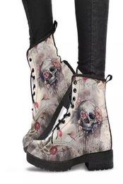 Boots Autumn Winter Women Motorcycle Skull Pansy Low Heels Ankle Botas Mujer Platform Punk Ladies Shoes Chaussure Femme5250871
