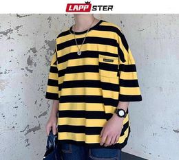 Men039s TShirts Harajuku Stripe Tshirt Summer 2022 Mens Korean Style T Shirt Men Oversized Yellow Tshirts Hip Hop Casual Pocke9421517