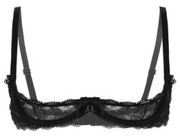 Womens Lace Exotic Bra Sexy Underwear Spaghetti Straps Bare Exposed Breasts Shelf Tie 14 Open Cup Push Up Underwire Bra Tops9049622