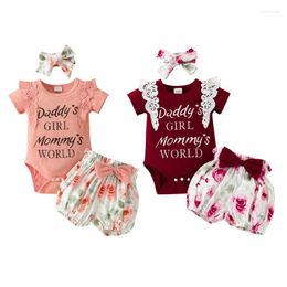 Clothing Sets Infant Baby Girl Clothes Set Summer Toddler Knit Romper Floral Shorts Headband 3pcs Born Outfits